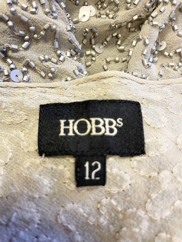 HOBBS SILVER GREY BEADED & SEQUINNED LONG HALTERNECK DRESS & MATCHING BOLERO SIZE 12