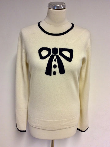 ANTONI & ALISON CREAM & BLACK TRIM CASHMERE JUMPER SIZE 14/L