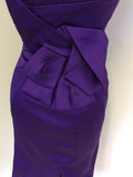 KAREN MILLEN PURPLE HALTERNECK PLEATED DETAIL PENCIL DRESS SIZE 8