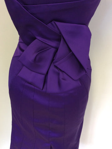 KAREN MILLEN PURPLE HALTERNECK PLEATED DETAIL PENCIL DRESS SIZE 8