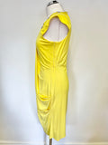 KAREN MILLEN YELLOW SLEEVELESS EMBELLISHED NECKLINE  DRAPED FRONT PENCIL DRESS SIZE 12