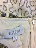 HOBBS INVITATION IVORY & SILVER BEADED SILK SHIFT DRESS SIZE 16
