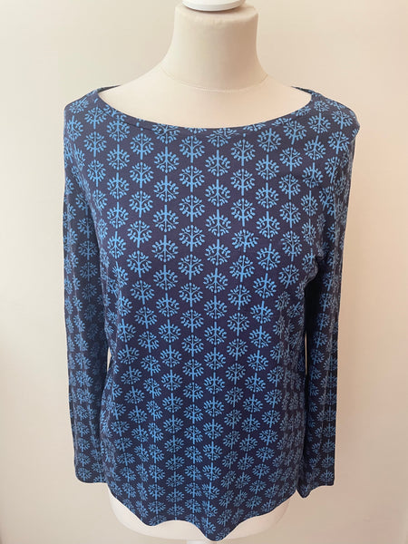 BODEN NAVY BLUE & TURQUOISE PRINT LONG SLEEVED TOP SIZE 12