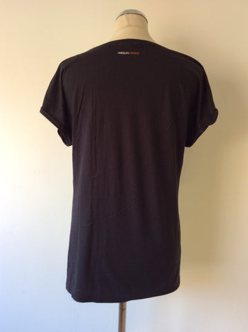 MARCCAIN SPORTS BLACK & MULTI COLOURED PRINT CAP SLEEVE T SHIRT SIZE N4 UK 14