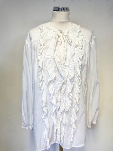 WHISTLES WHITE COTTON FRILL FRONT LONG SLEEVE SHIRT SIZE 12
