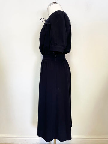 HOBBS NW3 NAVY BLUE SHORT SLEEVE MIDI DRESS SIZE 10