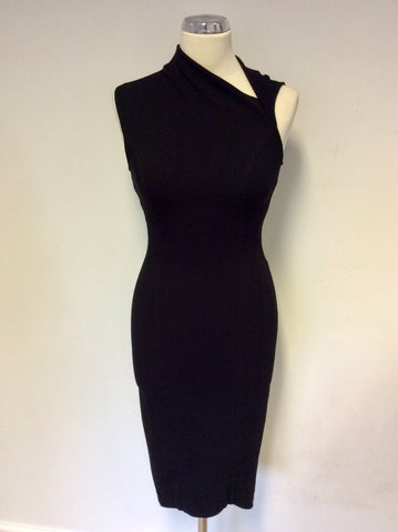 HELMUT LANG BLACK ASYMETRIC NECKLINE BODYCON DRESS SIZE P UK 6/8