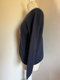 HUSH NAVY BLUE ‘LOVE’ EMBROIDERED MERINO WOOL BLEND JUMPER SIZE M