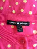CABLE & GAUGE PINK & CREAM SPOT CARDIGAN SIZE S