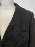PER UNA BLACK WOOL BLEND FITTED APPLIQUE MESH HEMLINE DETAILED COAT SIZE 10