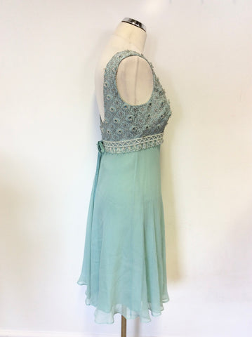 MONSOON LIGHT GREEN SILK BEADED & EMBROIDERED SPECIAL OCCASION DRESS SIZE 12