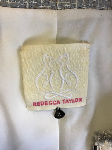 REBECCA TAYLOR GREY WEAVE & WHITE LEATHER TRIM ZIP JACKET SIZE 4 UK 8/10