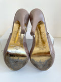 TED BAKER CAMEL LEATHER PEEPTOE SLINGBACK STRAP HIGH HEELS WITH PLATFORM SIZE 7/40