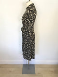 LK BENNETT BLACK & IVORY PRINT SILK WRAP DRESS SIZE 10