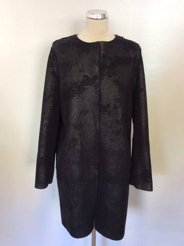 OUI BLACK SHIMMER FABRIC COLLARLESS COAT SIZE 14