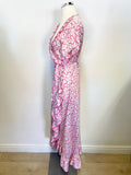 ASPIGA PINK,WHITE & LILAC PRINT CAP SLEEVE WRAP AROUND MIDI DRESS SIZE XS