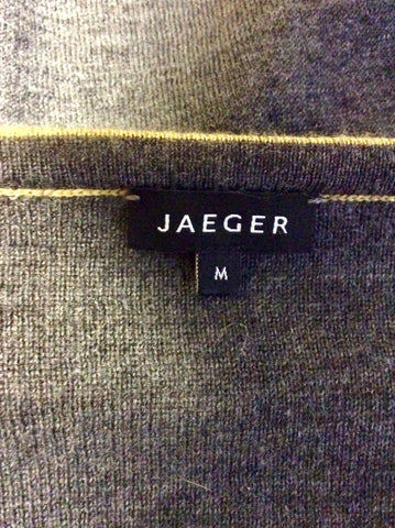 JAEGER GREY & MUSTARD DOUBLE BREASTED WOOL CARDIGAN SIZE M
