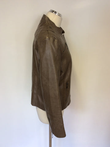MARKS & SPENCER INDIGO BROWN FAUX LEATHER JACKET SIZE 14
