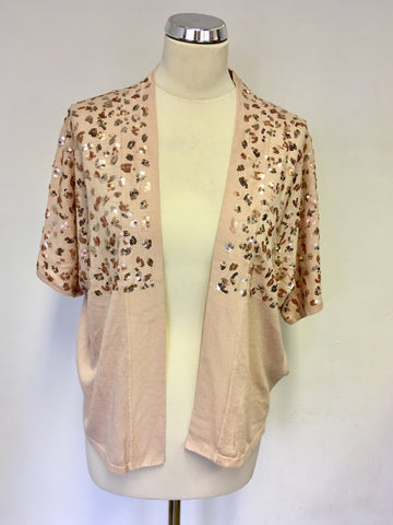 REISS BLUSH PINK BROADWAY SEQUINNED EMBELISHED COVER UP CARDIGAN SIZE L