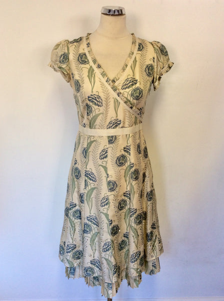 WHISTLES CREAM FLORAL PRINT SILK SPECIAL OCCASION DRESS SIZE 8