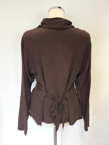 JIGSAW BROWN SILK TIE BACK BLOUSE SIZE 12