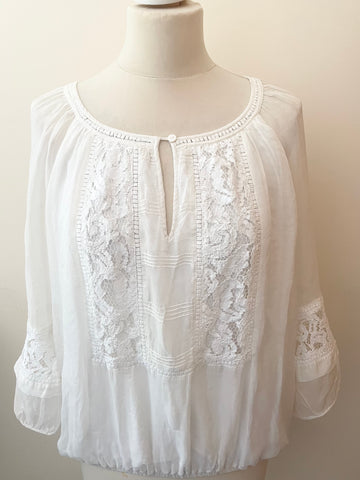 MINT VELVET WHITE SILK LACE TRIM BLOUSON TOP SIZE 12