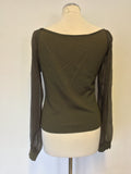 MARCCAIN KHAKI GREEN FINE KNIT SHEER SILK LONG SLEEVE TOP SIZE N3 UK  14