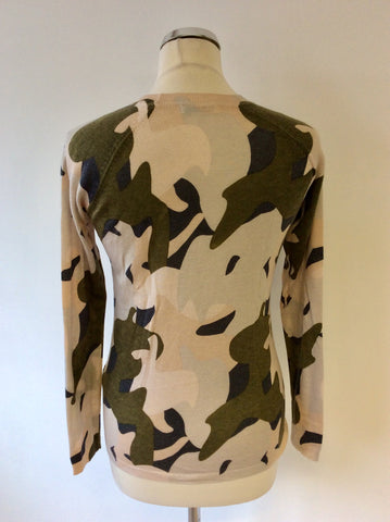 WHISTLES LIGHT PINK,GREYS & BROWN CAMOFLAGE PRINT JUMPER SIZE 8