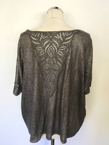MINT VELVET GREY METALLIC LACE BACK FINE KNIT OVERSIZED SHORT SLEEVE TOP SIZE 12