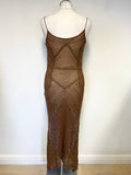 MONSOON BRONZE BEADED & SEQUINNED SILK STRAPPY EVENING DRESS SIZE 12
