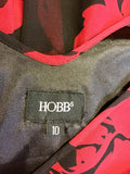 HOBBS BLACK & RED SILK FLORAL PRINT DRESS SIZE 10 & MATCHING RED SILK WRAP