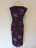 PRÉCIS BLACK & WHITE SPOT & PURPLE FLORAL PRINT DRESS SIZE 8
