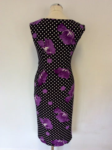 PRÉCIS BLACK & WHITE SPOT & PURPLE FLORAL PRINT DRESS SIZE 8