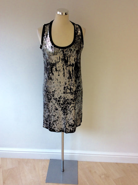 TWIN-SET SIMONI BARBIERI BLACK & SILVER SEQUINNED STRETCH MINI DRESS/ LONG TOP SIZE S