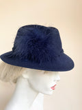 UNBRANDED NAVY BLUE WOOL HAND TRIMMED TRILBY HAT