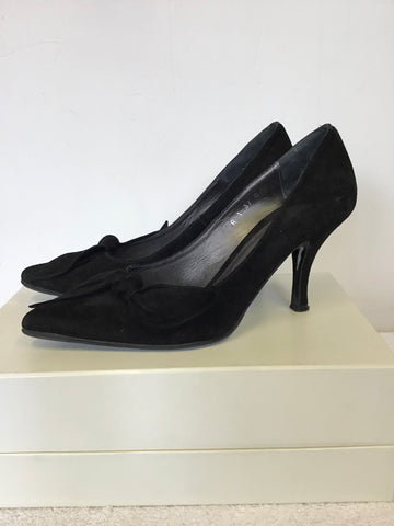 JIGSAW BLACK SUEDE BOW TRIM HEELS SIZE 4/37