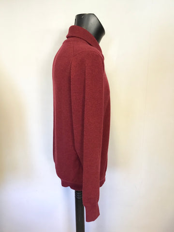 BRAND NEW PURE COLLECTION DEEP RED /GROUSE COLLARED 100% CASHMERE JUMPER SIZE L