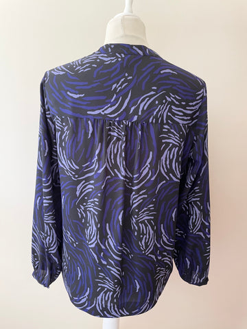 WHISTLES BLACK,BLUE & LILAC PATTERN LONG SLEEVE TOP SIZE 10