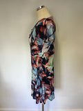 JAMES LAKELAND MULTI COLOURED FLORAL PRINT COLD SHOULDER A LINE DRESS SIZE 14