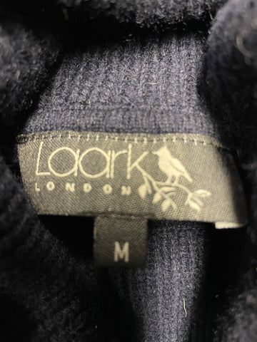 LAARK NAVY BLUE 100% CASHMERE BUTTON TRIM CUFF LONG JUMPER SIZE M