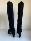 HOBBS BLACK SUEDE KNEE LENGTH HEELED BOOTS SIZE 5/38