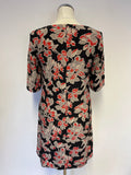SOMERSET BY ALICE TEMPERLEY BLACK & RED FLORAL PRINT SILK SHIFT DRESS SIZE 8