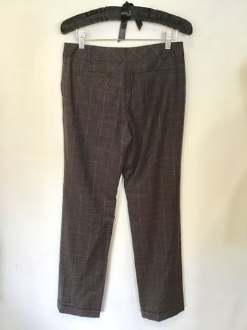 TED BAKER DARK BROWN CHECK WOOL BLEND WAISTCOAT & TROUSERS SIZE 1 UK 10