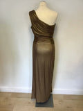 BIBA BRONZE METALLIC ONE SHOULDER GRECIAN STYLE LONG EVENING DRESS SIZE 16