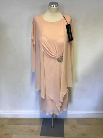 BRAND NEW MASCARA PEACH SLEEVELESS DRESS & MATCHING SEMI SHEER JACKET SIZE 18