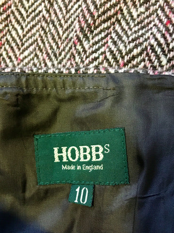 HOBBS BURGUNDY & BEIGE HERRINGBONE TWEED WOOL BLEND SKIRT SIZE 10