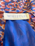 WHISTLES BLUE & ORANGE PRINT SILK FRILL TRIM DRESS SIZE 14