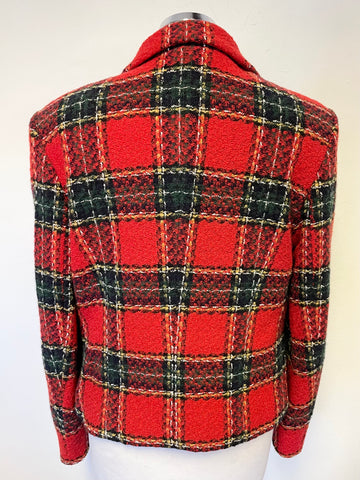 OUISET RED & GREEN CHECK WOOL BLEND JACKET SIZE 12