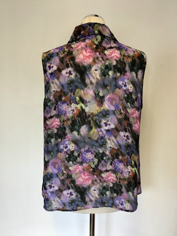 HOBBS MULTI COLOURED FLORAL PRINT SLEEVELESS BLOUSE SIZE 16