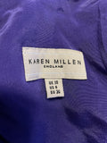 KAREN MILLEN PURPLE SATIN PLEATED DETAIL NECKLINE SPECIAL OCCASION PENCIL DRESS SIZE 10